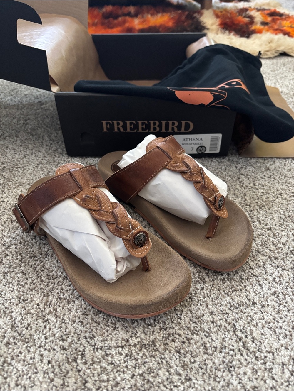 Freebird Athena Brown Braided Leather Thong Sandals
